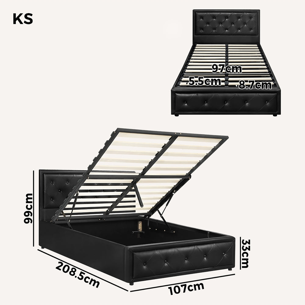 Oikiture King Single Bed Frame with Storage Space Gas Lift Black