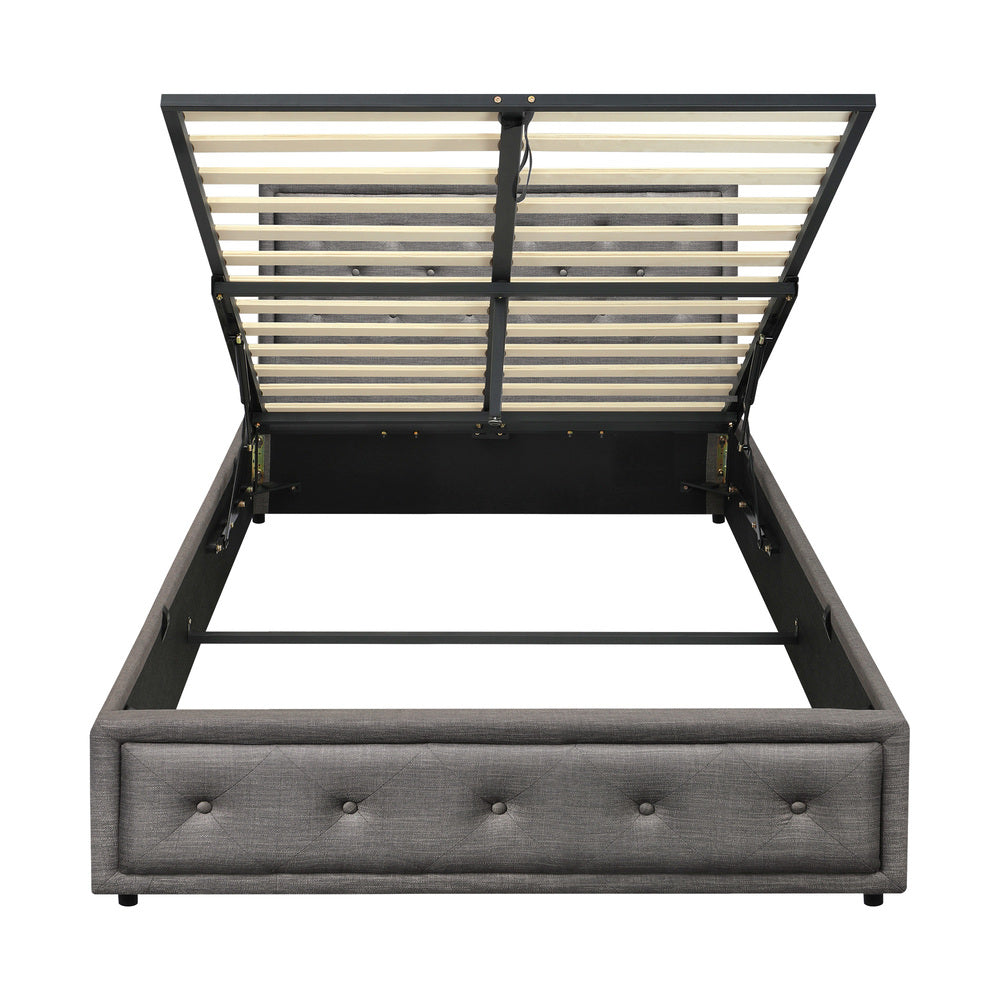 Oikiture King Single Bed Frame with Storage Space Gas Lift Grey