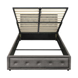 Oikiture King Single Bed Frame with Storage Space Gas Lift Grey - Front View