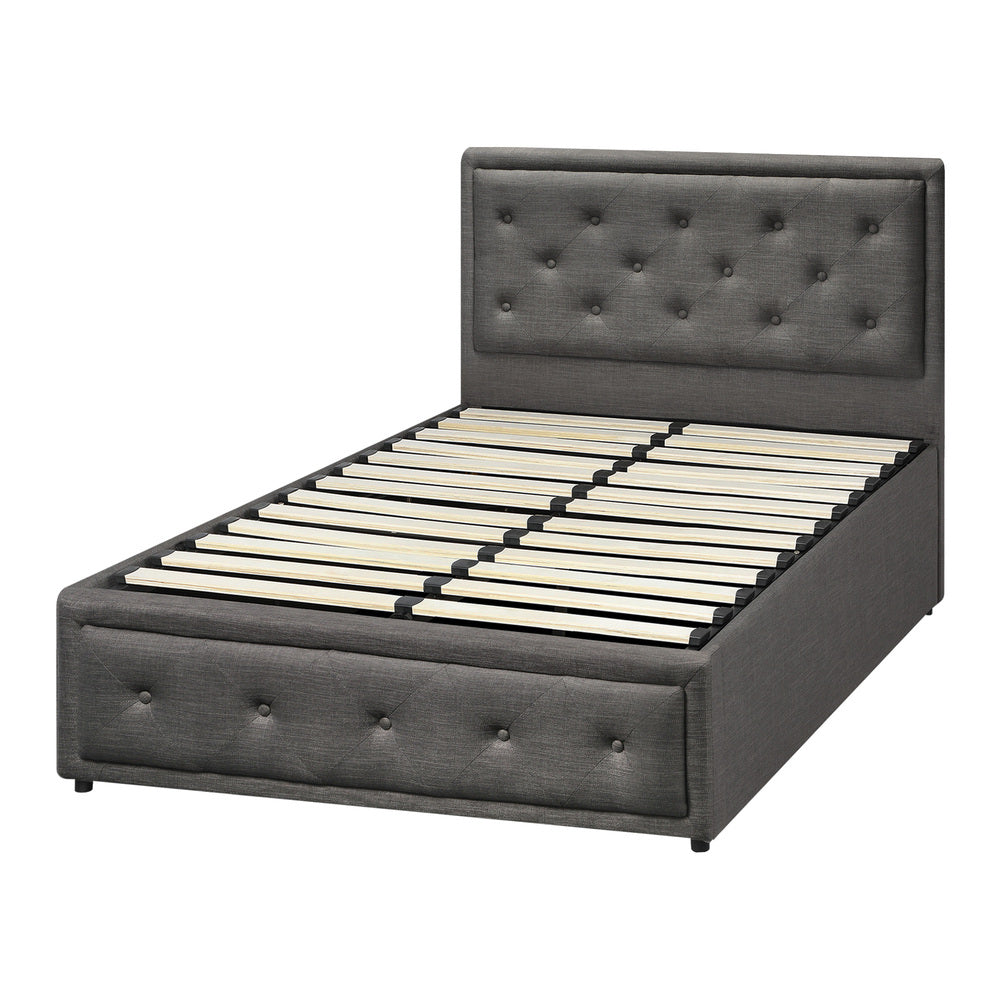 Oikiture King Single Bed Frame with Storage Space Gas Lift Grey