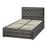 Oikiture King Single Bed Frame with Storage Space Gas Lift Grey - Low Angle