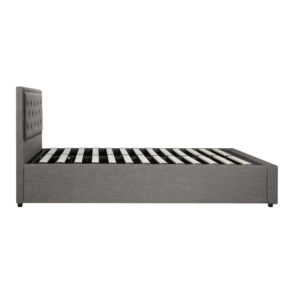Oikiture King Single Bed Frame with Storage Space Gas Lift Grey