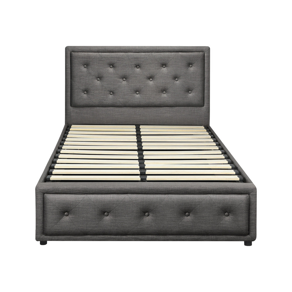 Oikiture King Single Bed Frame with Storage Space Gas Lift Grey