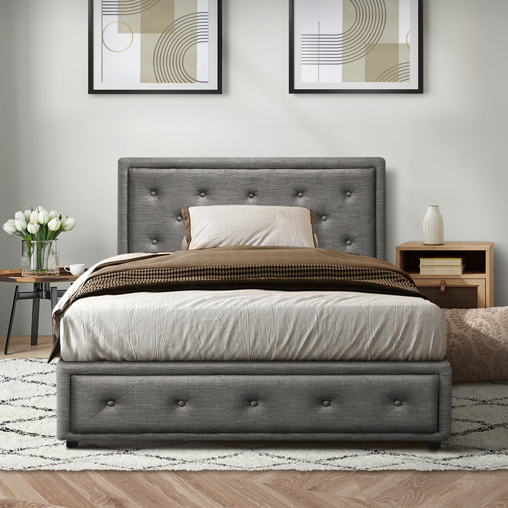Oikiture King Single Bed Frame with Storage Space Gas Lift Grey