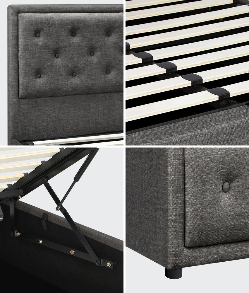Oikiture King Single Bed Frame with Storage Space Gas Lift Grey