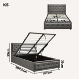 Oikiture King Single Bed Frame with Storage Space Gas Lift Grey