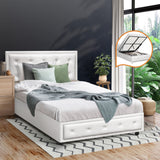 Oikiture King Single Bed Frame with Storage Space Gas Lift White - Front View