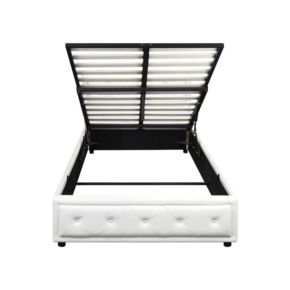Oikiture King Single Bed Frame with Storage Space Gas Lift White