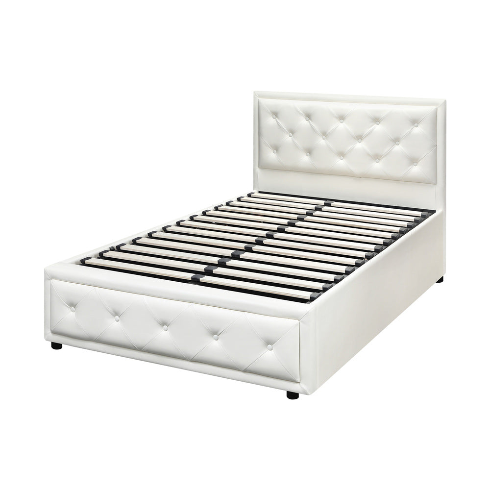 Oikiture King Single Bed Frame with Storage Space Gas Lift White
