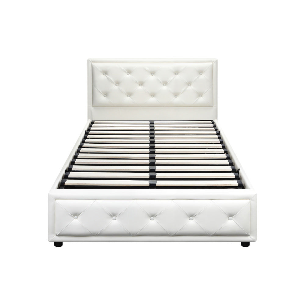 Oikiture King Single Bed Frame with Storage Space Gas Lift White