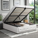 Oikiture King Single Bed Frame with Storage Space Gas Lift White
