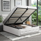 Oikiture King Single Bed Frame with Storage Space Gas Lift White - Side View