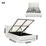Oikiture King Single Bed Frame with Storage Space Gas Lift White - Rear View