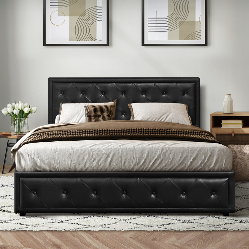 Oikiture Queen Bed Frame with Storage Space Gas Lift Black