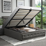 Oikiture Queen Bed Frame with Storage Space Gas Lift Grey