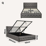 Oikiture Queen Bed Frame with Storage Space Gas Lift Grey