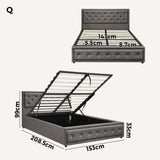 Oikiture Queen Bed Frame with Storage Space Gas Lift Grey - Top-Down View
