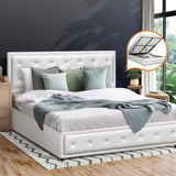 Oikiture Queen Bed Frame with Storage Space Gas Lift White - Side View