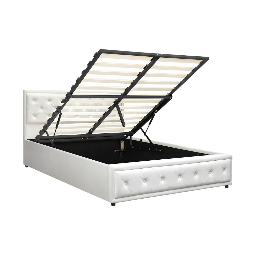 Oikiture Queen Bed Frame with Storage Space Gas Lift White