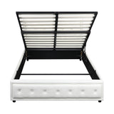 Oikiture Queen Bed Frame with Storage Space Gas Lift White