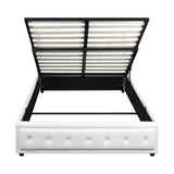Oikiture Queen Bed Frame with Storage Space Gas Lift White - 45-Degree Angle