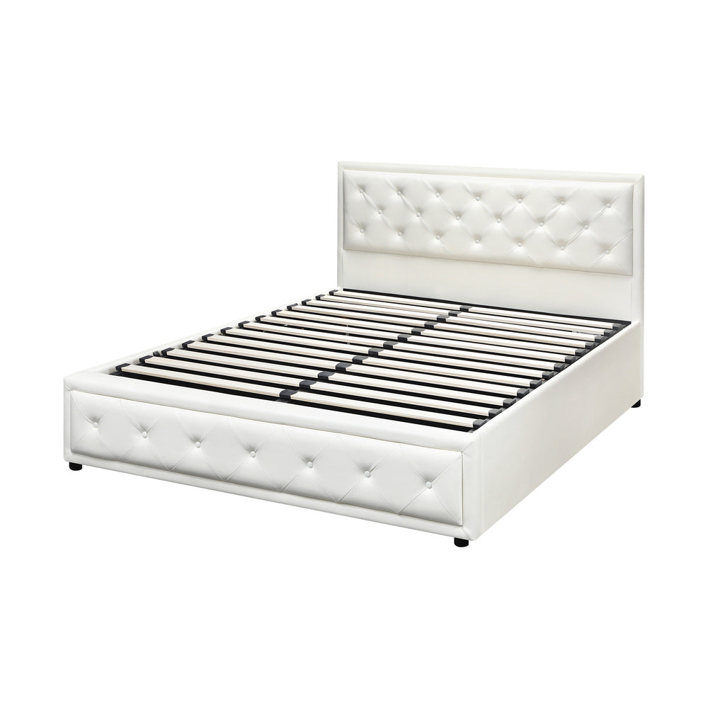 Oikiture Queen Bed Frame with Storage Space Gas Lift White