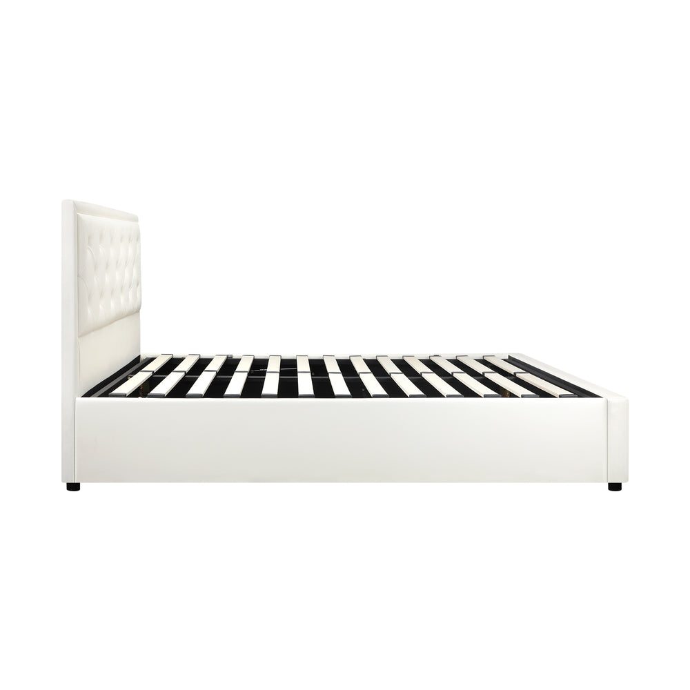 Oikiture Queen Bed Frame with Storage Space Gas Lift White