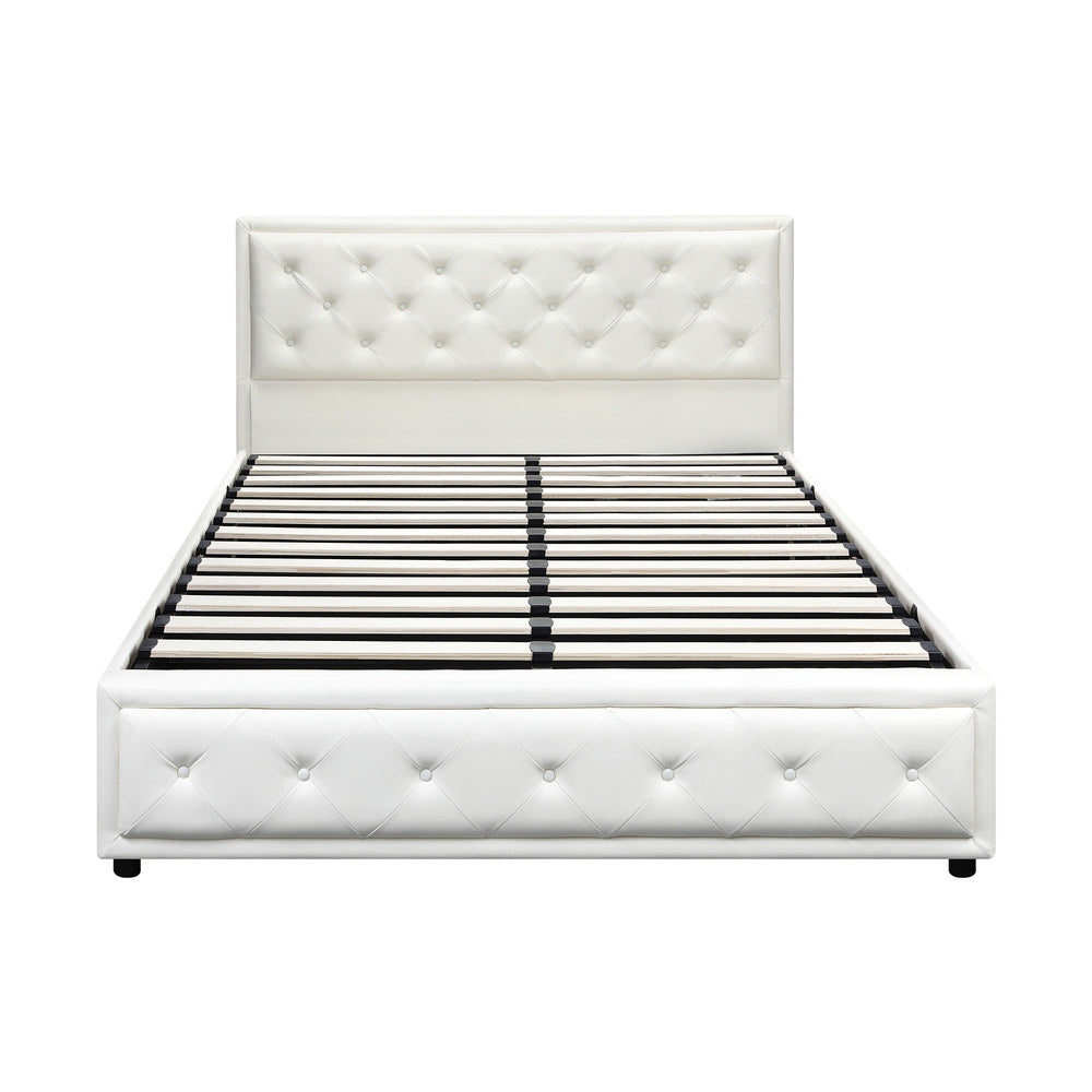 Oikiture Queen Bed Frame with Storage Space Gas Lift White