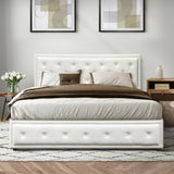 Oikiture Queen Bed Frame with Storage Space Gas Lift White - Front View