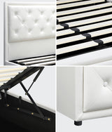 Oikiture Queen Bed Frame with Storage Space Gas Lift White - Close-Up Angle