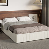 Oikiture Bed Frame Double Size Gas Lift Storage Base Velvet Cream