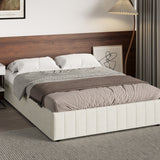Oikiture Bed Frame Double Size Gas Lift Storage Base Velvet Cream - 45-Degree Angle
