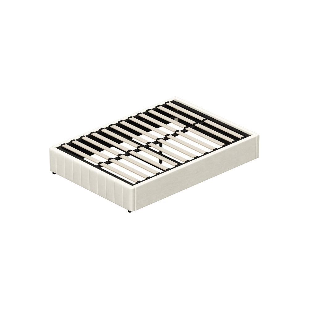 Oikiture Bed Frame Double Size Gas Lift Storage Base Velvet Cream