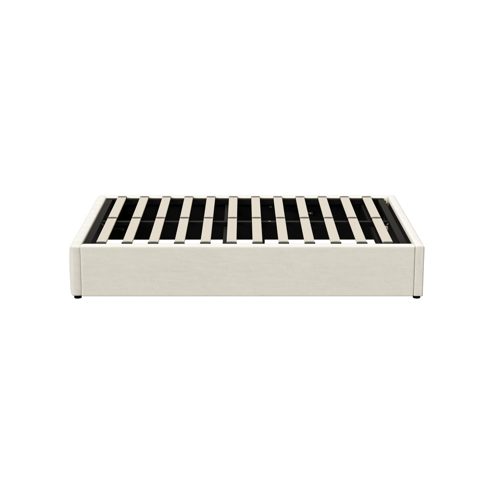 Oikiture Bed Frame Double Size Gas Lift Storage Base Velvet Cream