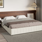 Oikiture Bed Frame King Size Gas Lift Storage Base Velvet Cream