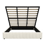 Oikiture Bed Frame King Size Gas Lift Storage Base Velvet Cream - Side View