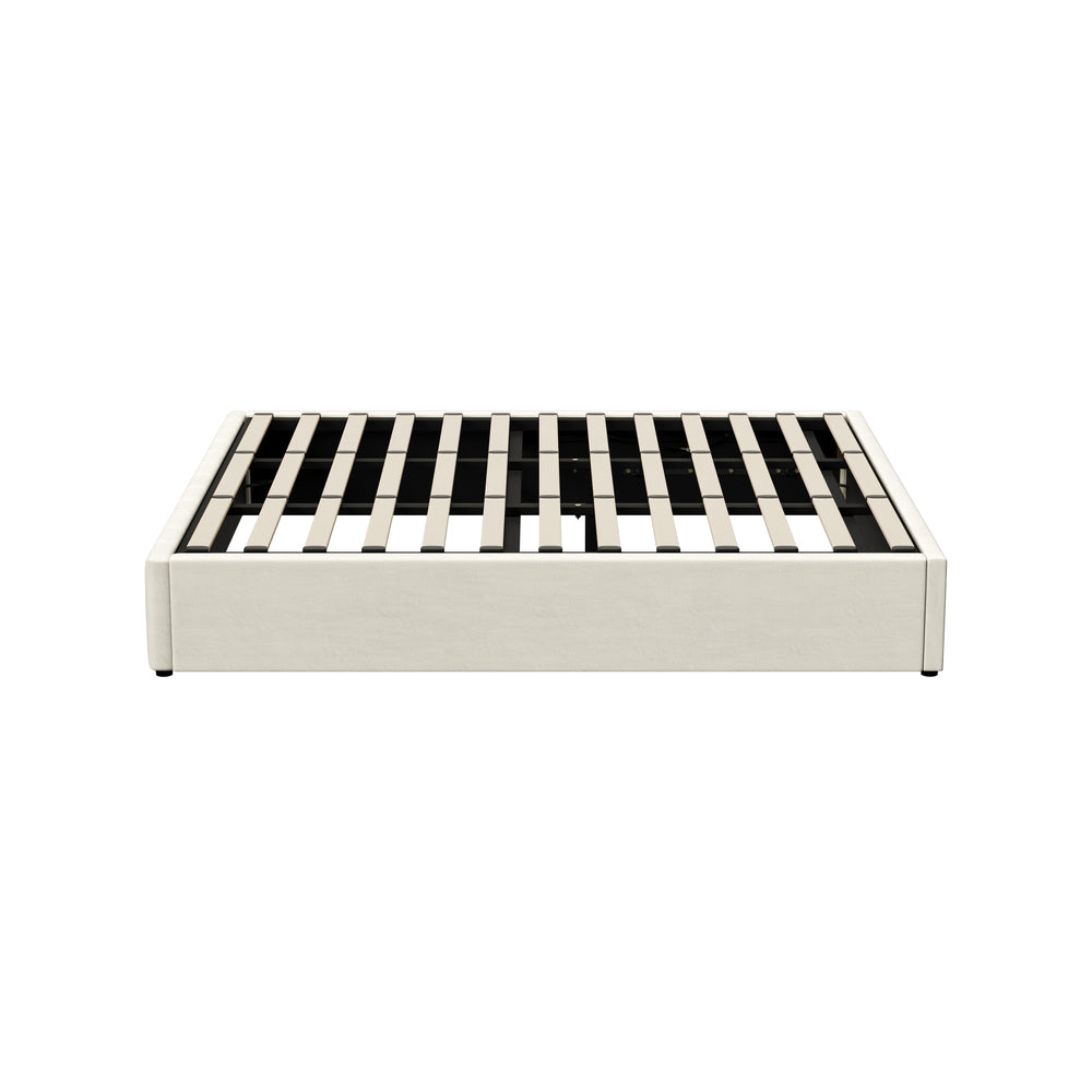 Oikiture Bed Frame King Size Gas Lift Storage Base Velvet Cream