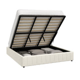 Oikiture Bed Frame King Size Gas Lift Storage Base Velvet Cream