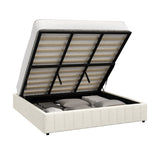 Oikiture Bed Frame King Size Gas Lift Storage Base Velvet Cream - Front View