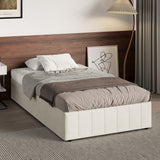 Oikiture Bed Frame King Single Gas Lift Base Velvet Cream - Rear View