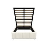 Oikiture Bed Frame King Single Gas Lift Base Velvet Cream