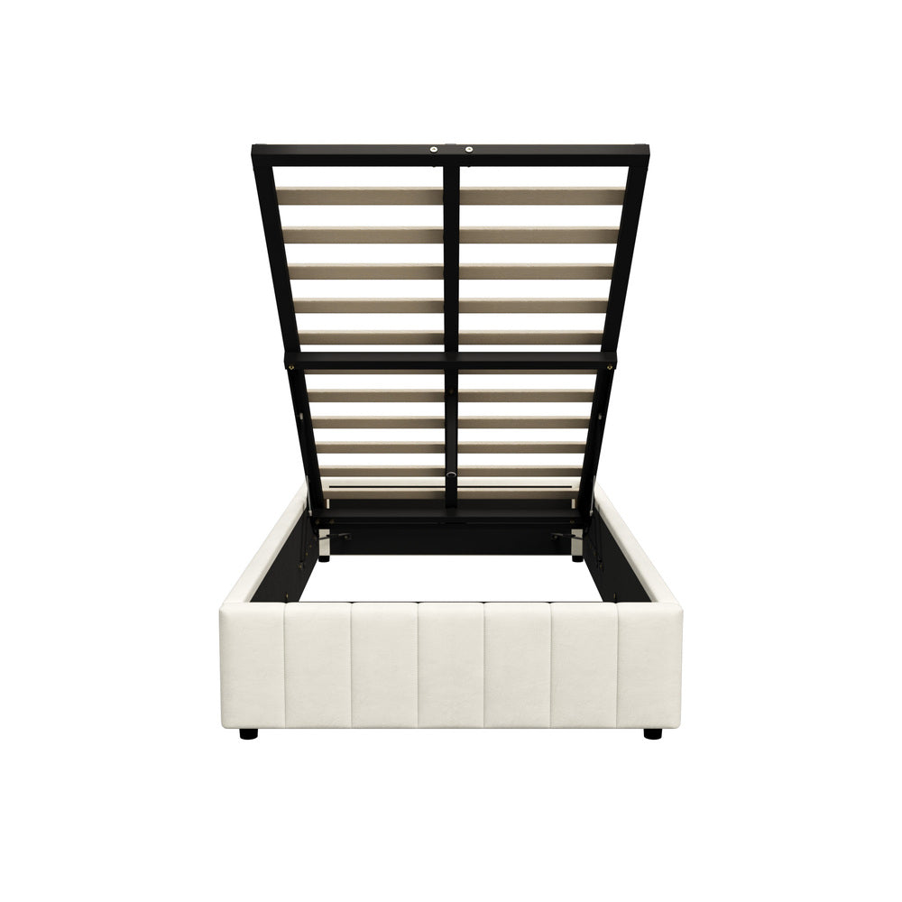 Oikiture Bed Frame King Single Gas Lift Base Velvet Cream