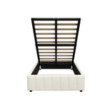 Oikiture Bed Frame King Single Gas Lift Base Velvet Cream - 45-Degree Angle