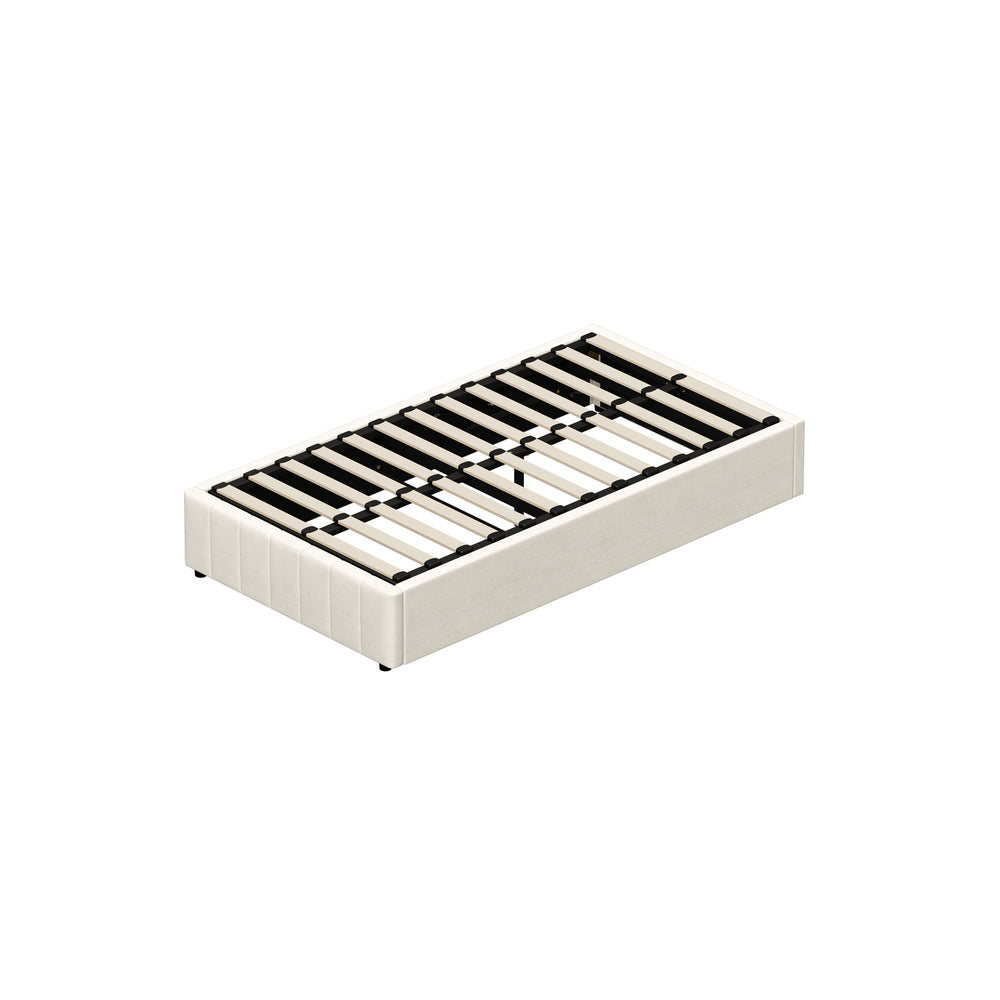 Oikiture Bed Frame King Single Gas Lift Base Velvet Cream
