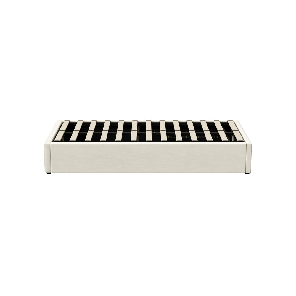 Oikiture Bed Frame King Single Gas Lift Base Velvet Cream