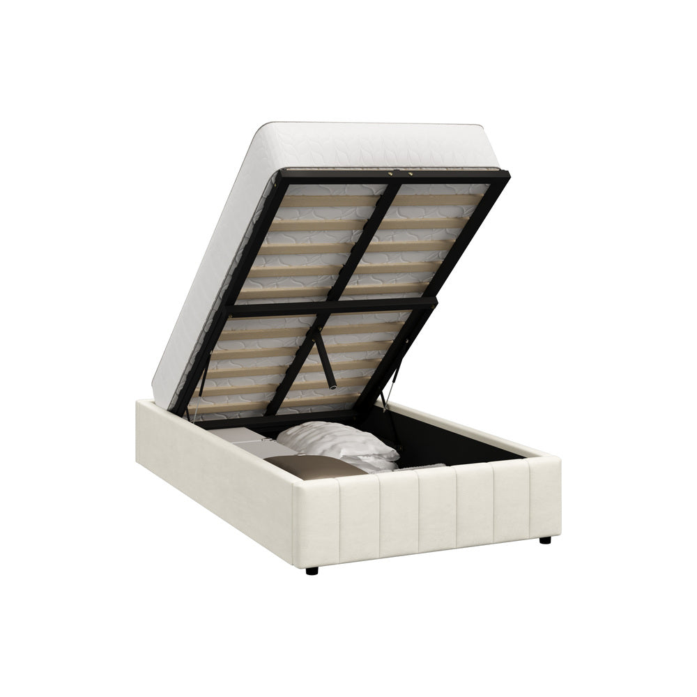 Oikiture Bed Frame King Single Gas Lift Base Velvet Cream
