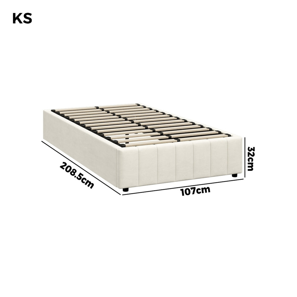 Oikiture Bed Frame King Single Gas Lift Base Velvet Cream