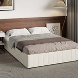 Oikiture Bed Frame Queen Size Gas Lift Storage Base Velvet Cream - Front View