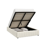 Oikiture Bed Frame Queen Size Gas Lift Storage Base Velvet Cream