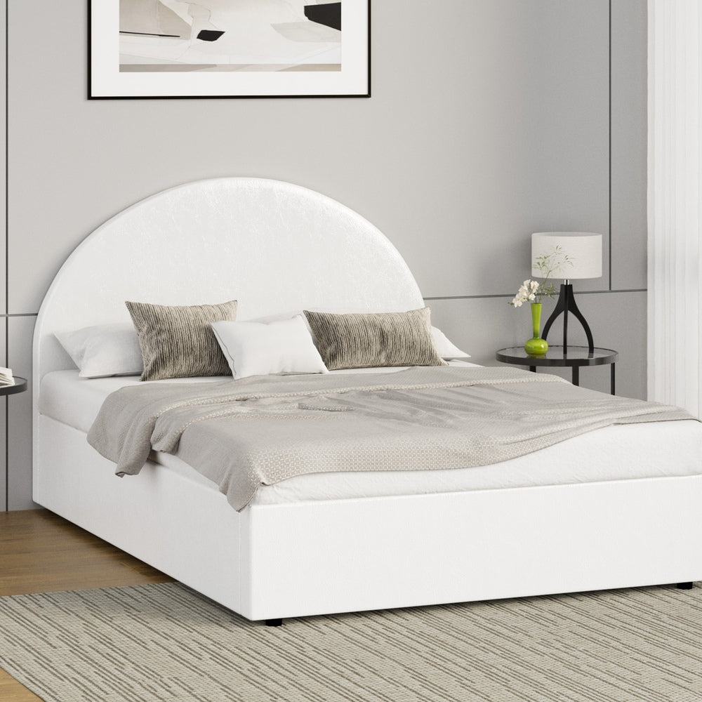 Oikiture Bed Frame Double Size With Gas Lift Base PU Leather White